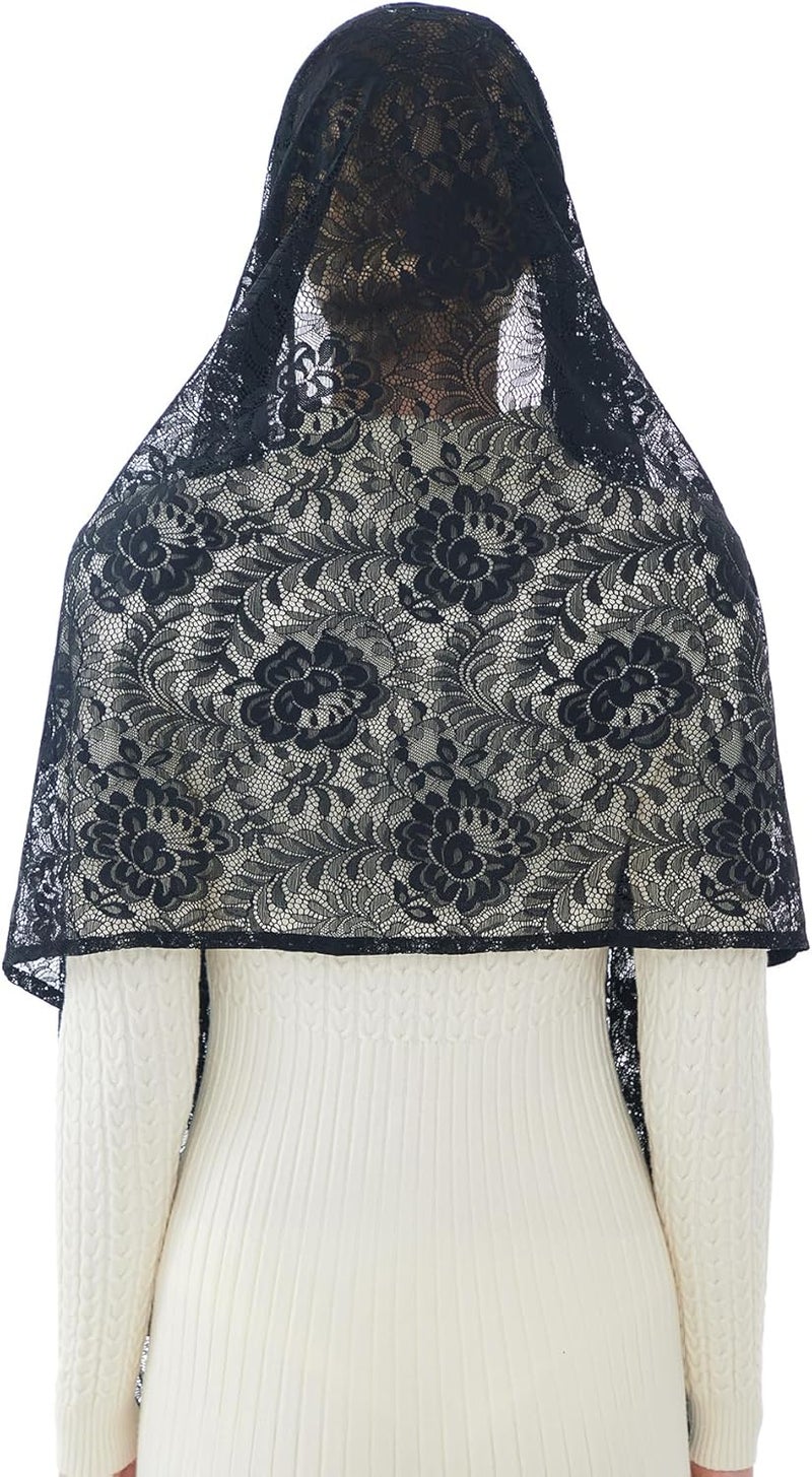 Wgior Elegant Floral Catholic Church Veil, Soft Mantilla Chapel Prayer Scarf Wrap Shawl Headscarf - Image 2
